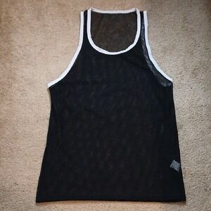 JJ Malibu Black Mesh Tank Top with White Trim
